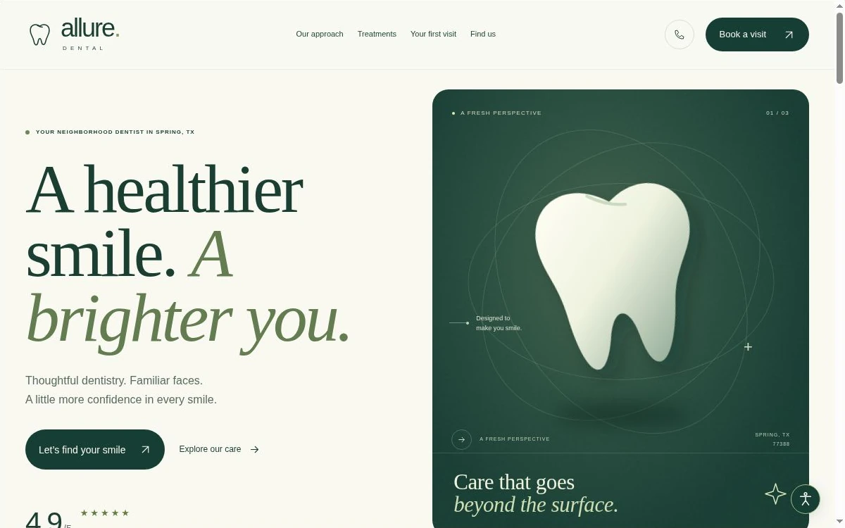 Actual desktop screenshot of MORPH’s Allure Dental website concept